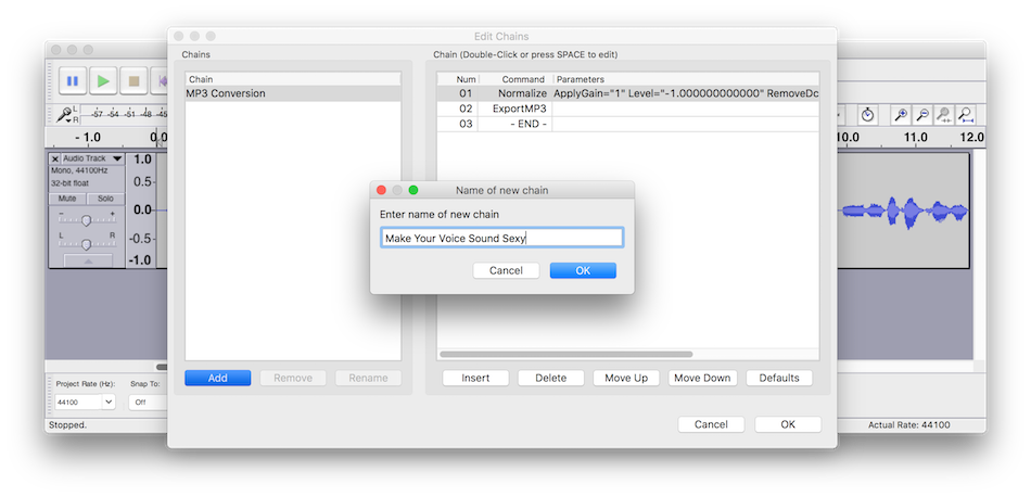 Creating an effect chain in Audacity