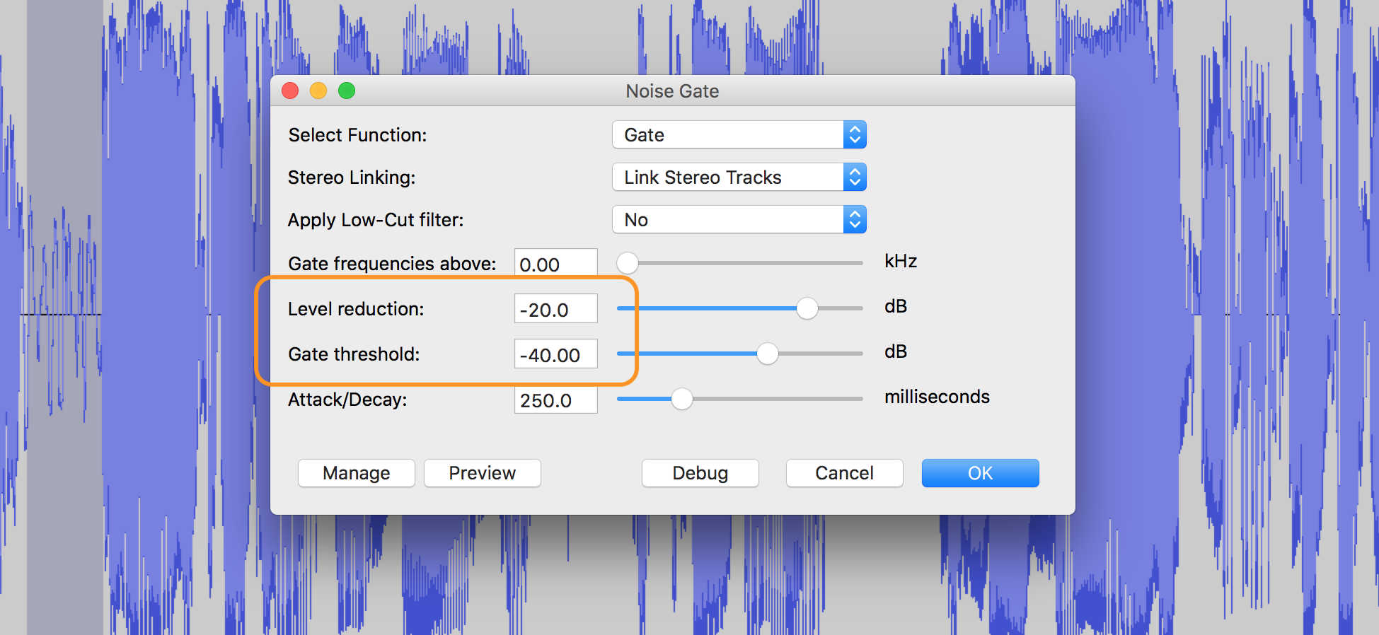 noise gate settings for vocals