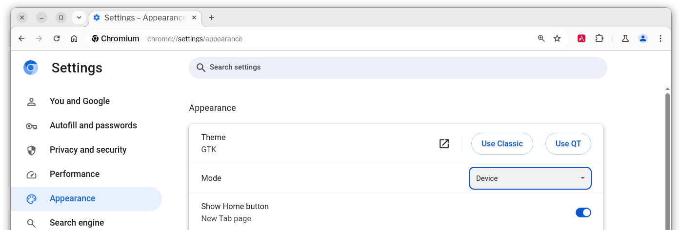 Enable dark mode in Google Chrome and Chromium