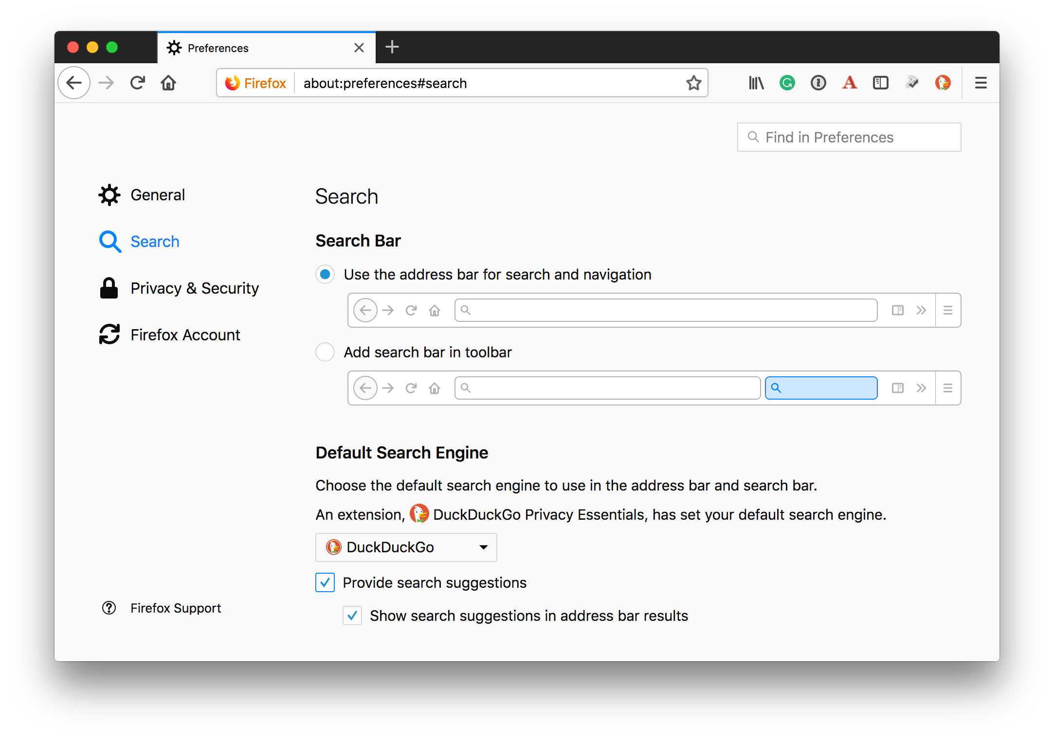 Changing Firefox’s default search engine to DuckDuckGo