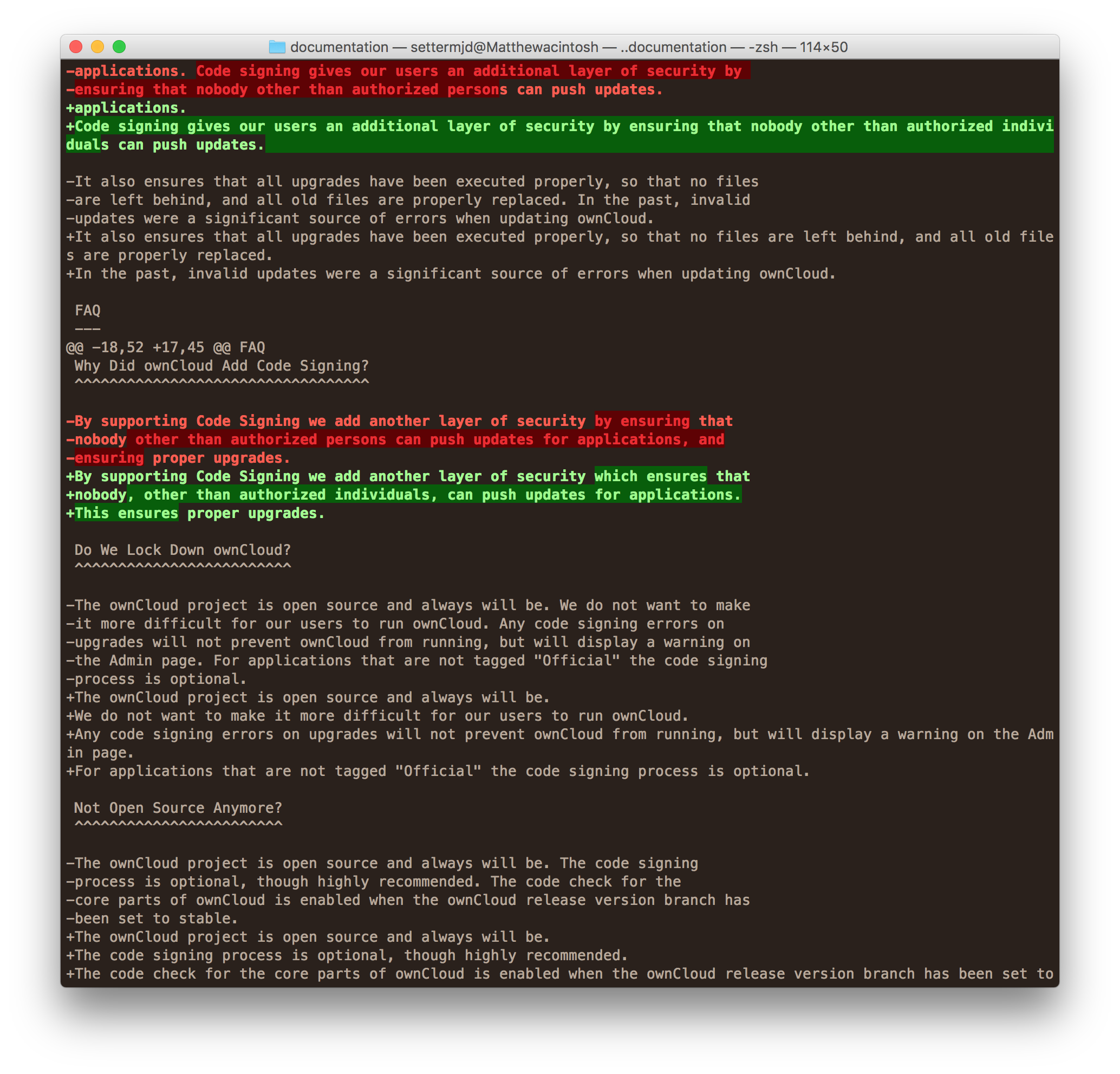 Git’s diff output, using diff-highlight as the pager