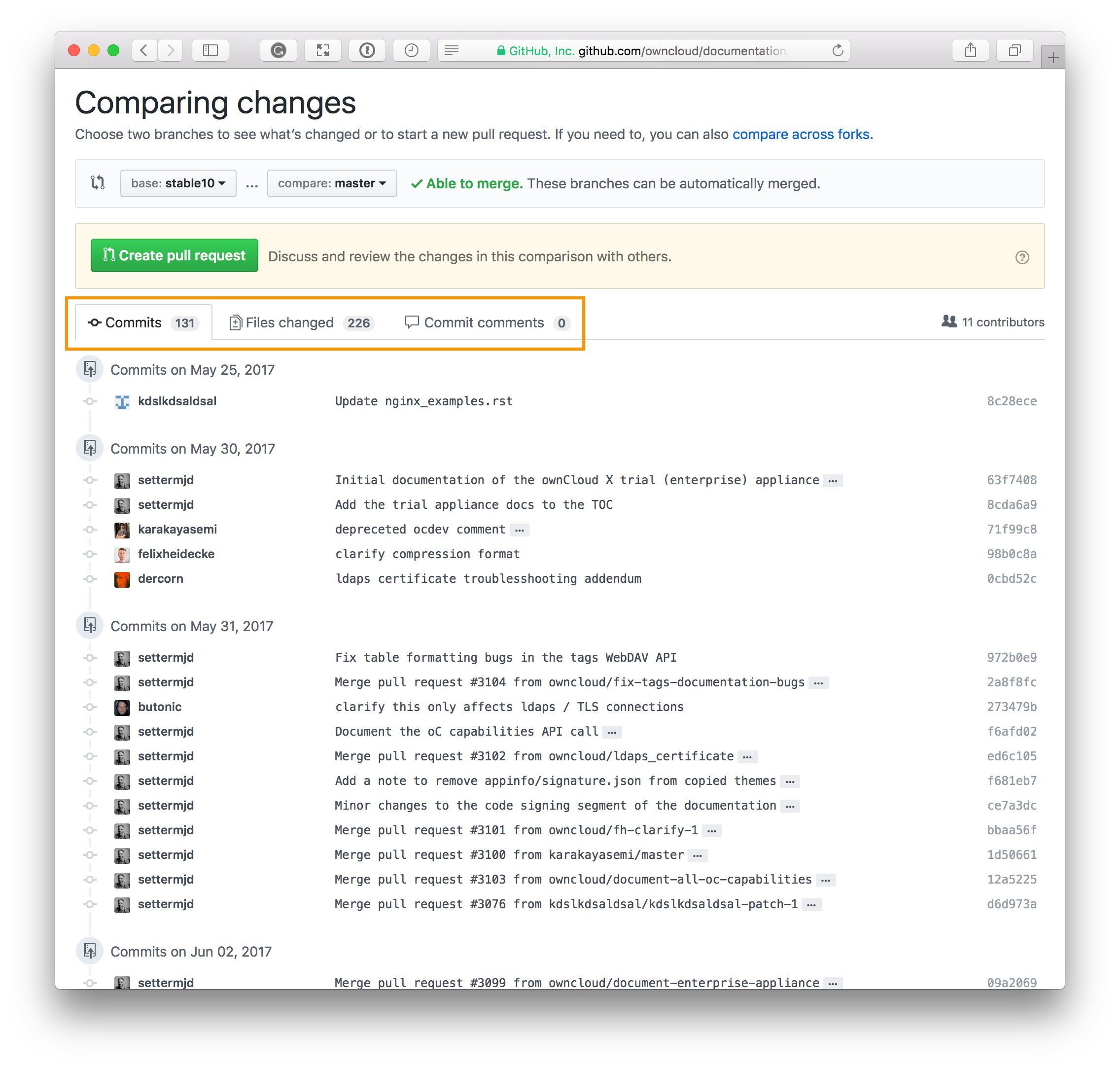 Using GitHub to create a PR of commits not merged to a given branch.