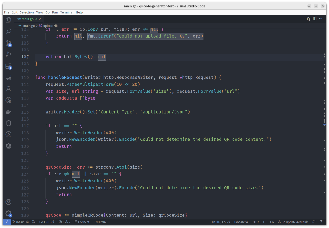 Visual Studio Code with the One Dark Theme