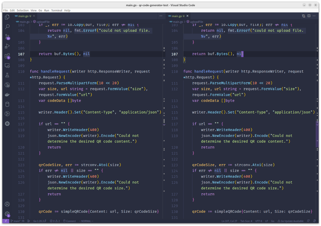 Visual Studio Code with split windows